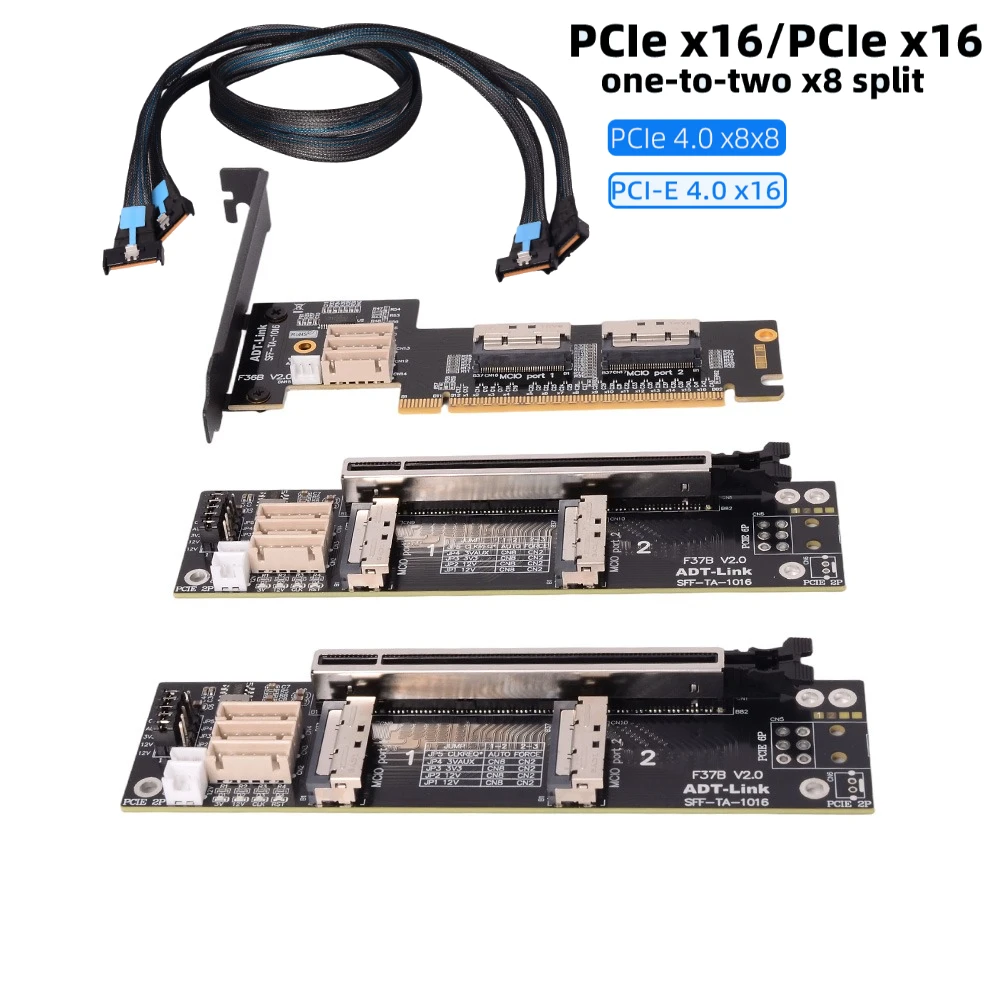 

ADT PCIE 4.0 X16 to Dual X8 Riser MCIO Graphics Card Split Extension Cable Supports One to Two SFF-TA-1016 Gaming PC Accessories