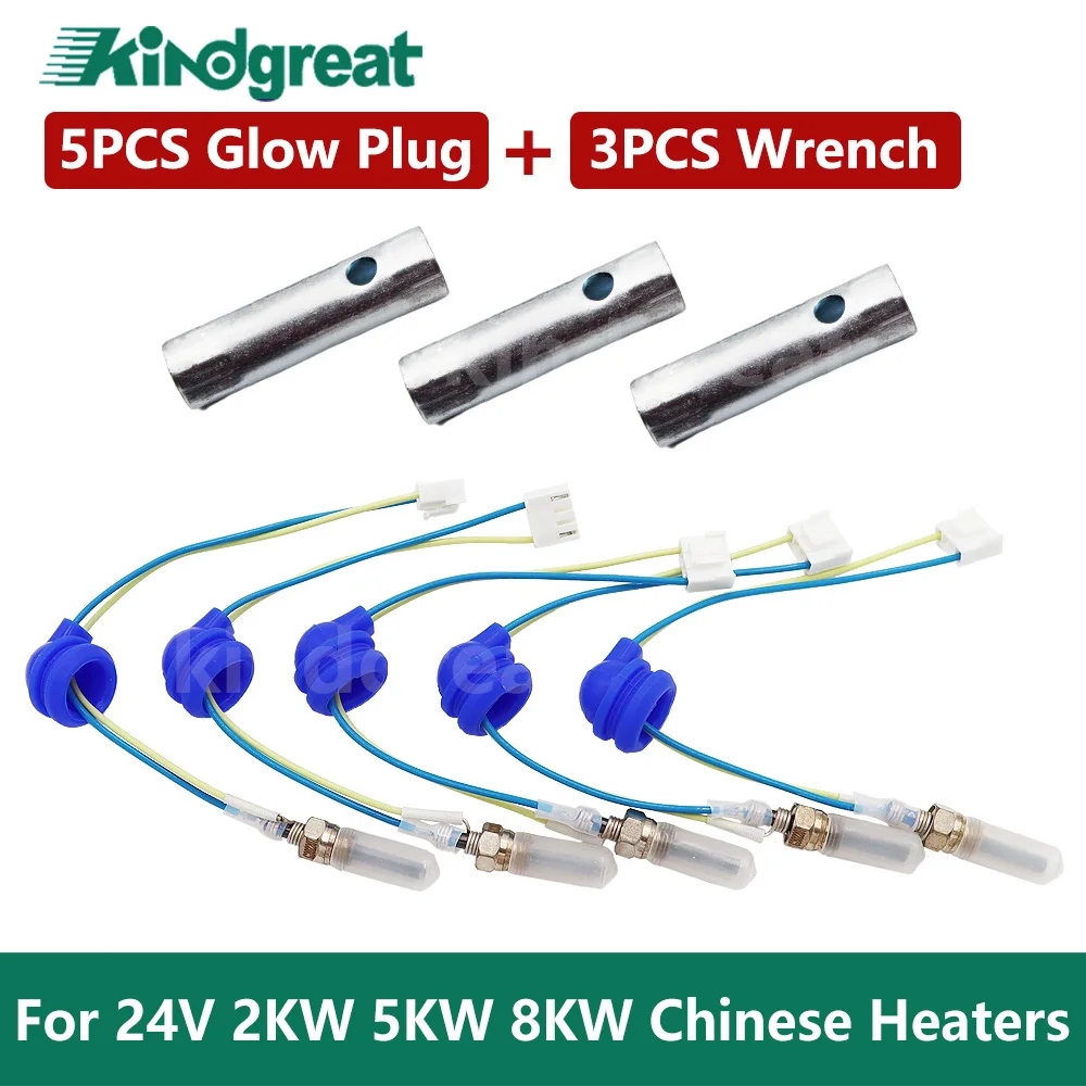 5 PCS 24V 2KW 5KW 8KW Chinese Parking Heater Glow Plug Igniter Plug Pin+ 3 PCS Wrench Similar with Eberspacher Webasto