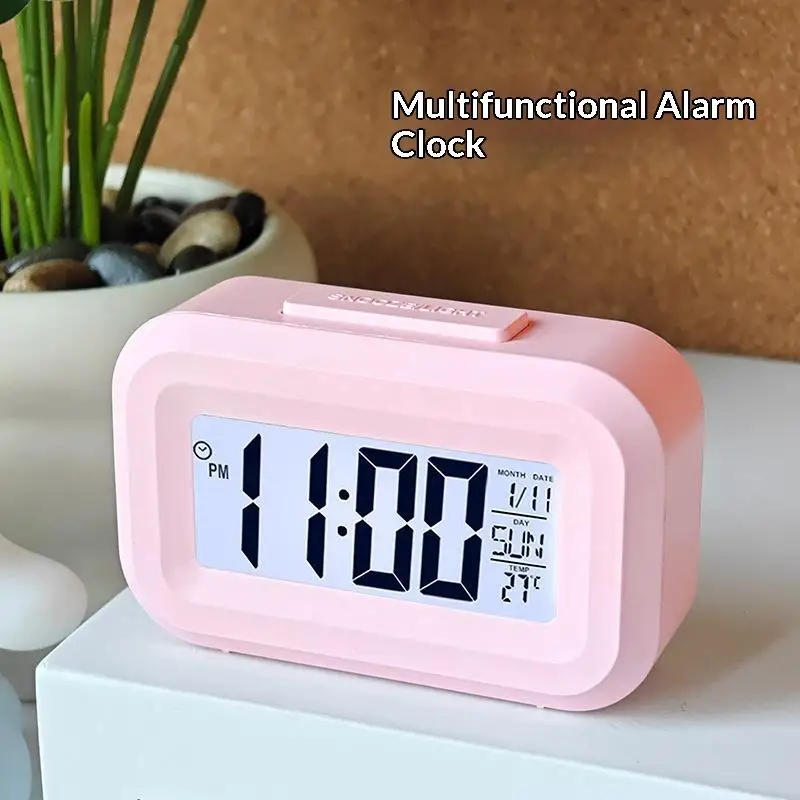 Digital Compact Alarm Clock Multiple Colors Temperature Date Display Snooze Function For Bedroom Office Students Dorm