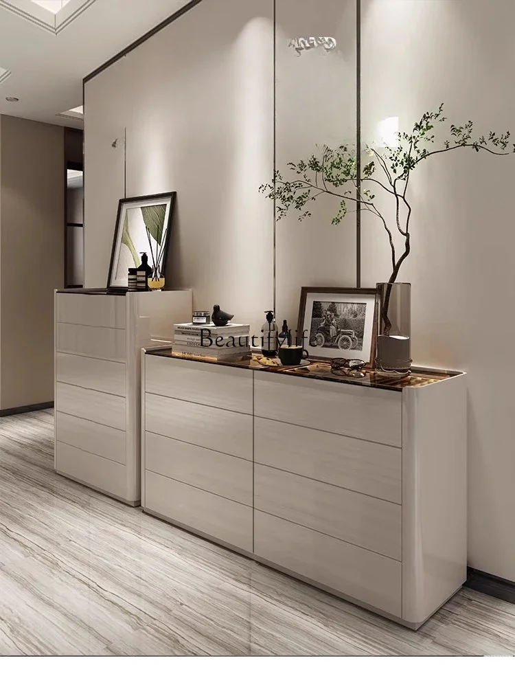 FG17Simple Modern Smokey Color Bedroom Combination Dresser with Jewelry Box Light Luxury Side Cabinet Bedside Storage Cabinet