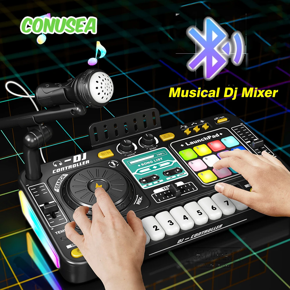 子供楽器 Dj ミキサーマイク歌う Bluetooth Dj ターンテーブル教育音楽ゲームおもちゃ男の子女の子赤ちゃん