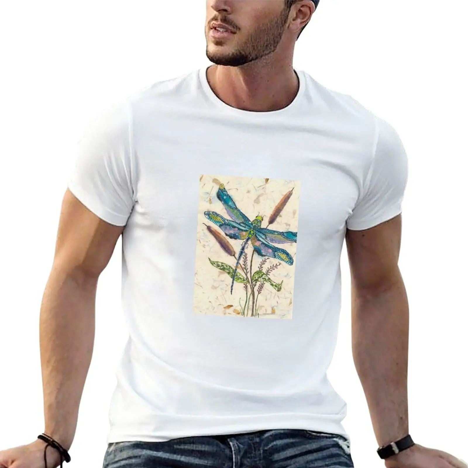 Dragonfly and Cattails T-Shirt heavyweight t shirts graphic t shirts quick drying t-shirt custom t shirts mens graphic t-shirts