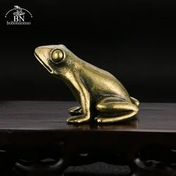 Pure Copper Frog Toad Statue Ornaments Desktop Antique Brass Tea Pet Collection Home Decoration for Living Room Animal Figurines