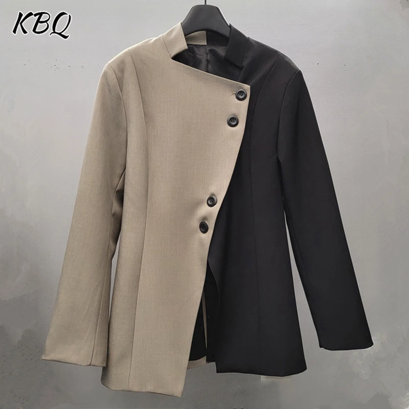 KBQ Hit Color asimmetrico elegante cappotto allentato per le donne colletto dentellato manica lunga temperamento Blazer abbigliamento femminile nuovo autunno