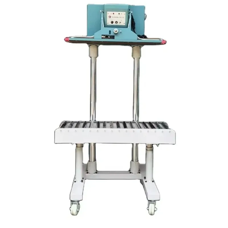 Vertical Pneumatic Sealing and Packaging Machine with Conveyor Rollers High Power Wide Edge Automatic Heat Sealer and Cutter
