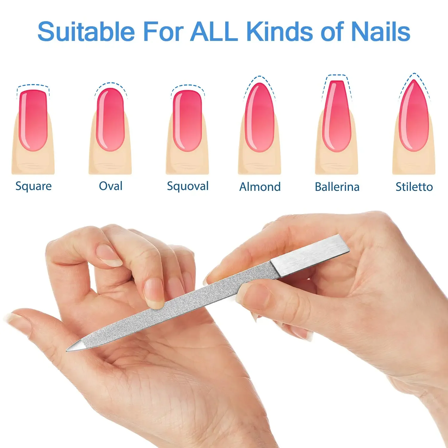 1 PCS Diamond Nail File Double Sided Metal Fingernail Manicure Files for Polish Nail, Removes Nail Ridges