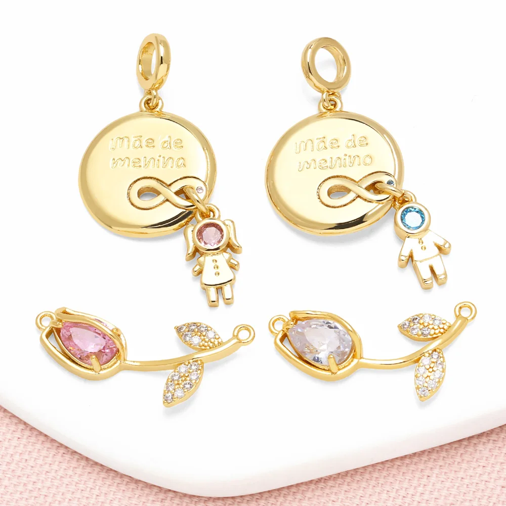 OCESRIO Fashion Crystal Waterdrop Rose Pendant for Necklace Copper Gold Plated Boy Girl Medal Jewelry Making Supplies pdtb824