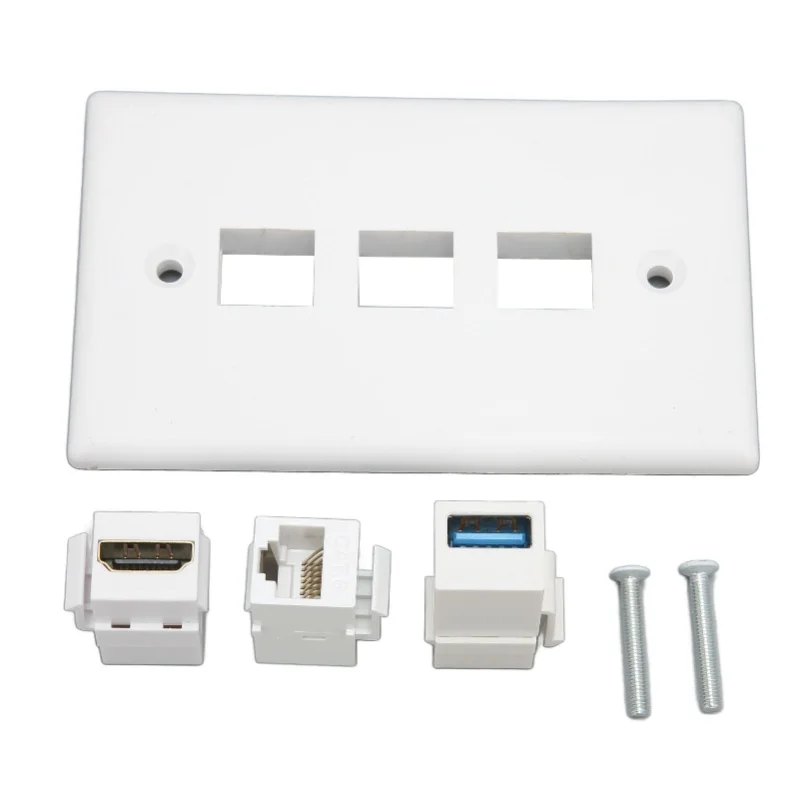 HD Multimedia Interface Wall Plate Solder Free CAT6 USB3.0 HD Multimedia Interface 3 Port Wall Plate Outlet