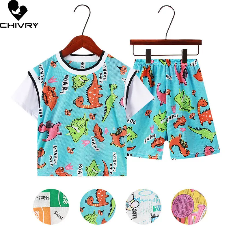 T-shirt à manches courtes et col rond pour bébé garçon, ensemble de vêtements pour enfants, avec Short et dessin animé de dinosaure imprimé, nouvelle collection été 2023