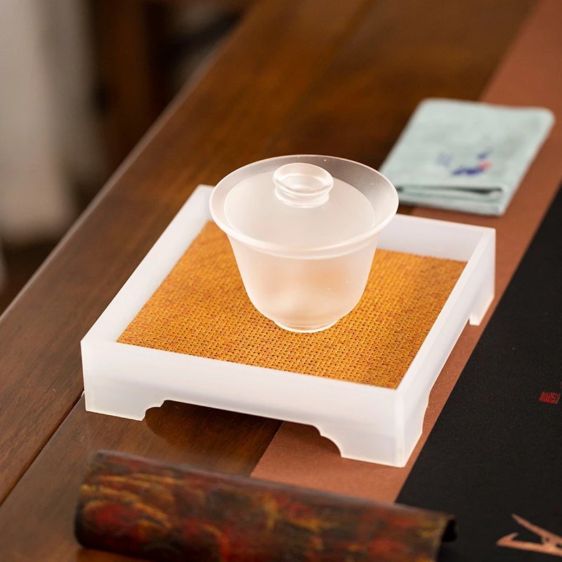 Acrylic Tea Ceremony Tray Zen Tea Boat Compact Dry Brewing Station & Cup Holder Modern Tea Table Décor for Solo Rituals