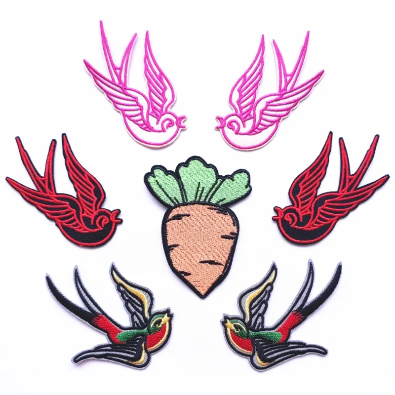 50pcs/Lot Luxury Anime Embroidery Patch Flying Swallow Bird Carrot Shirt Bag Clothing Decoration Accessory Craft Diy Applique