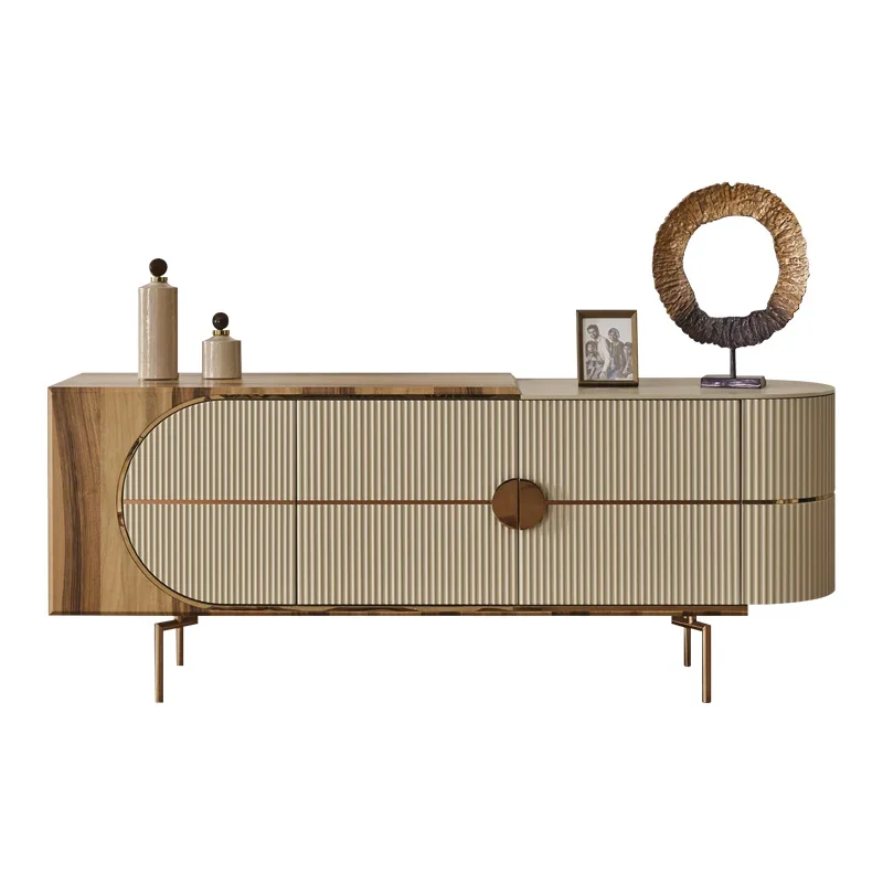 56*Italian light luxury door cabinet living room creative engraving designer solid wood dining side cabinet