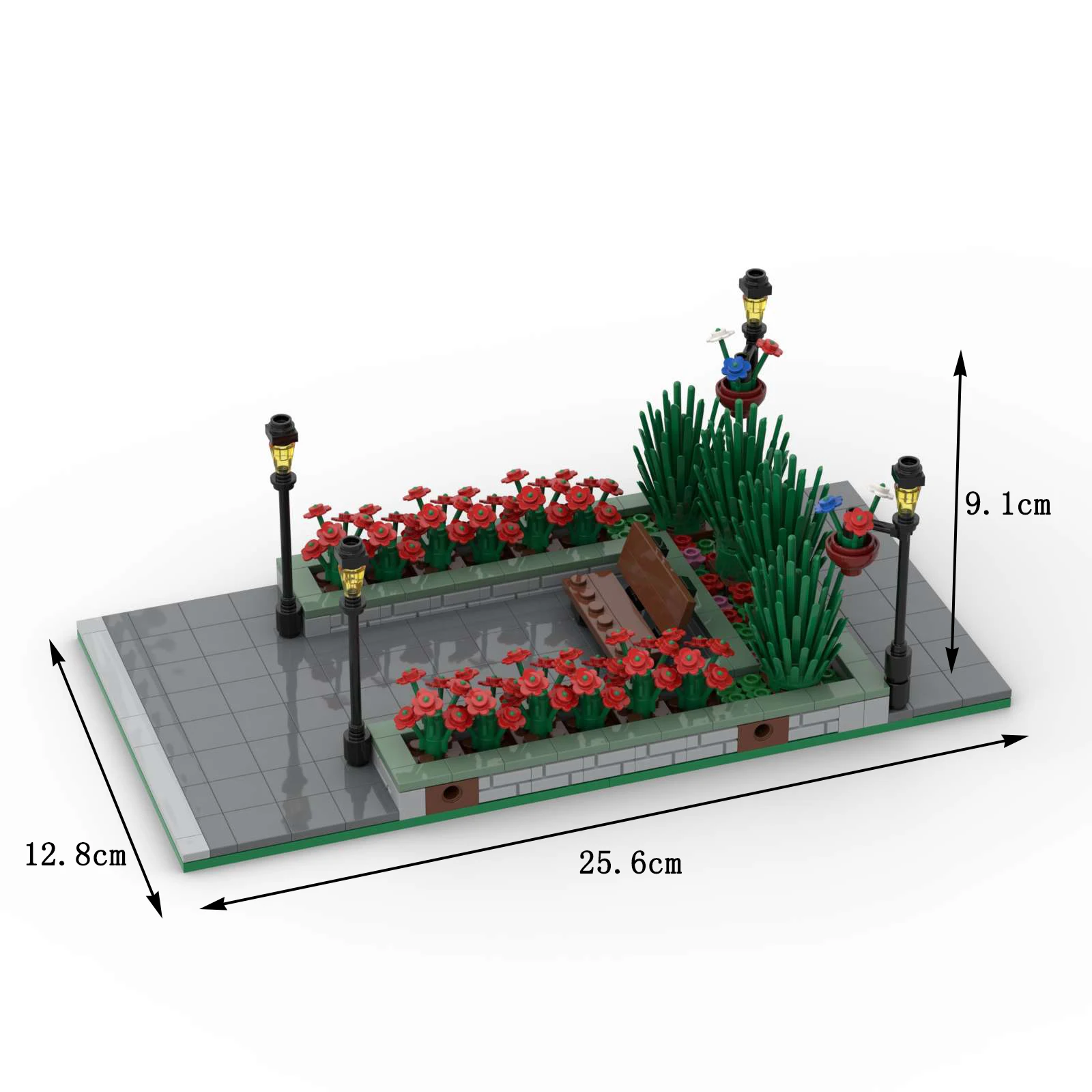 MOC Modell Urban Road Landschaft Street View Park Eine Szene Baum Bank Bausteine DIY Stadt Bau Spielzeug für Kinder – Detail 8