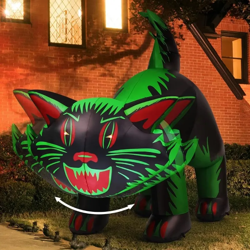 

7FT GOOSH Halloween Cat Inflatables Outdoor Indoor Party Decorations with Shakable Head Built-in LEDs for Garden Lawn Decor