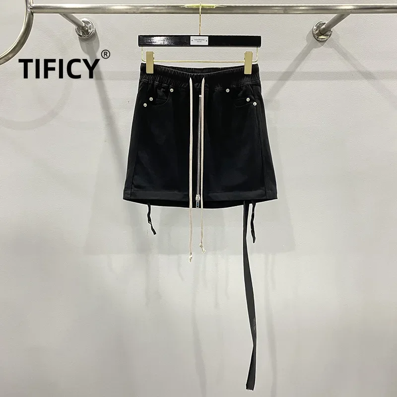 TIFICY-Jupe courte de style cowboy en coton pour femme, vêtement artistique, demi-jupe, couleur unie