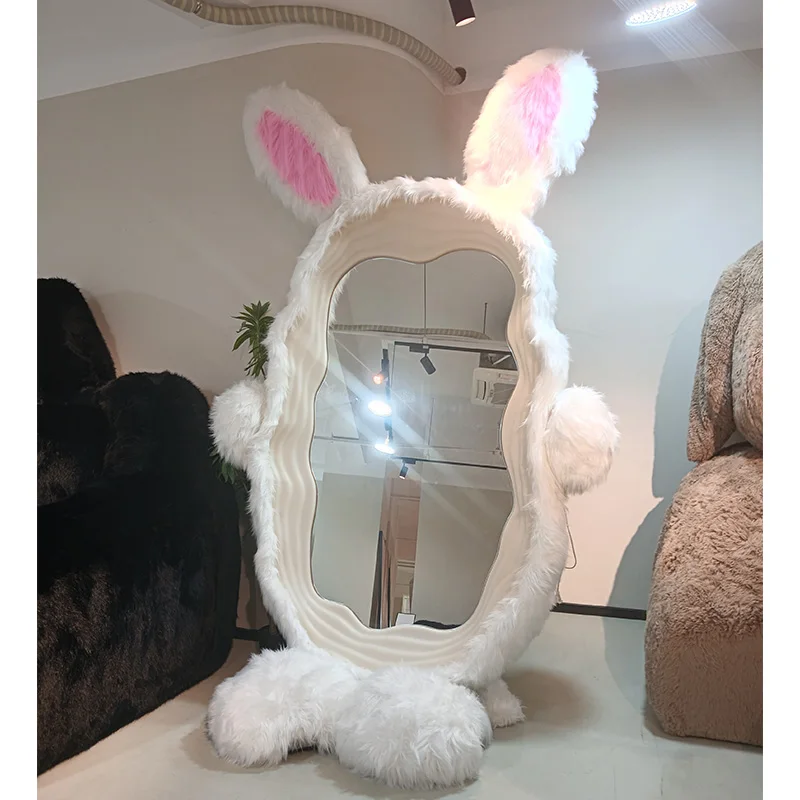 New Arrival Living Room Bedroom Decorations Full Body Aesthetic Irregular Mirror Rabbit Plush Full Body Mirror
