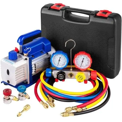 Vacuum Pump 4.8CFM 1/3 Single Stage HVAC A/C Refrigeration Kit 5PA Vacuum Manifold Gauge Set R410A R134A R22 HVAC