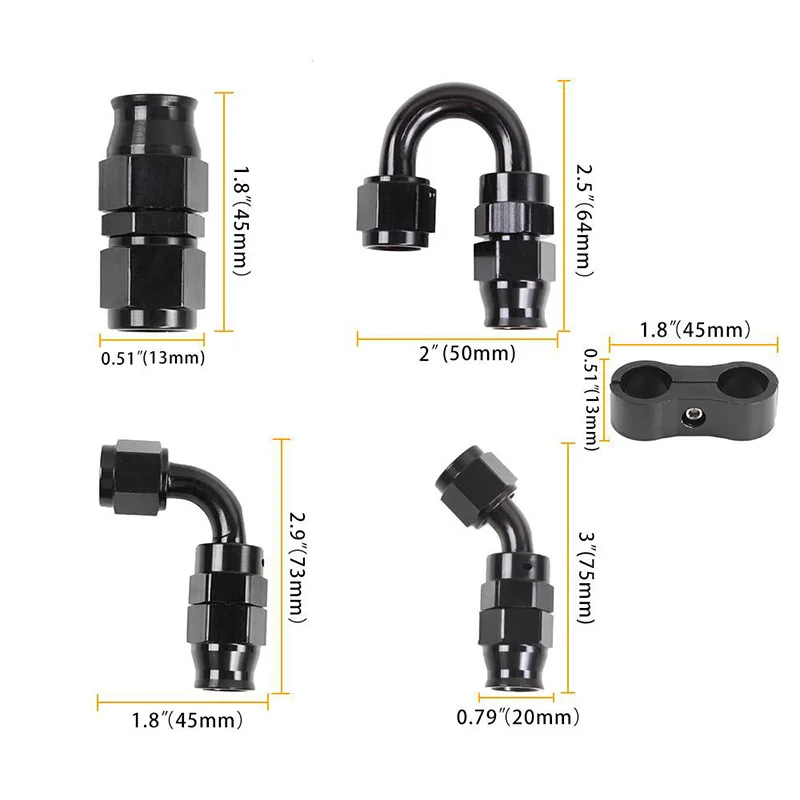 Pipe Connector AN4 AN6 AN8 AN10 PTFE Oil Fuel Line Hose End Fitting Adapter Rotary Oil Cooling Pipe Joint Swivel End Fitting