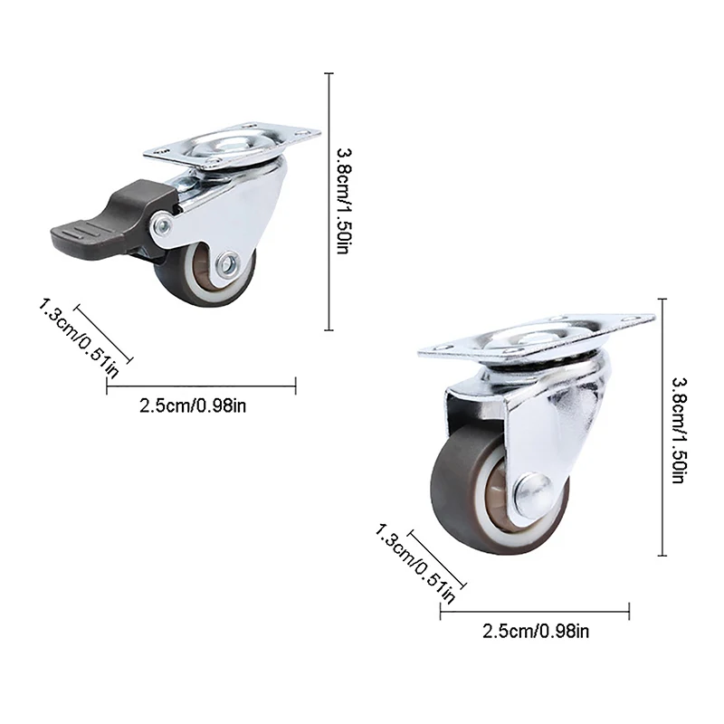 1Inch Furniture Caster Soft Rubber Universal Wheel Swivel Caster Roller For Cabinets Silent Wheel Trolley Accessories With Brake