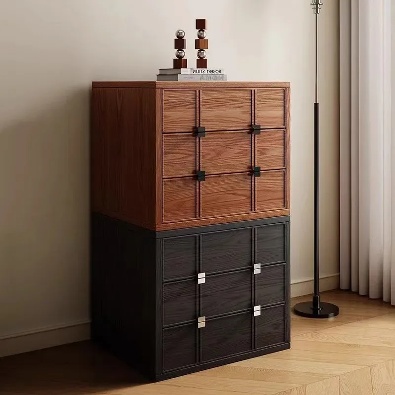 Retro style solid wood storage chest cabinet multi-functional modular free combination storage cabinet living room checkerboard
