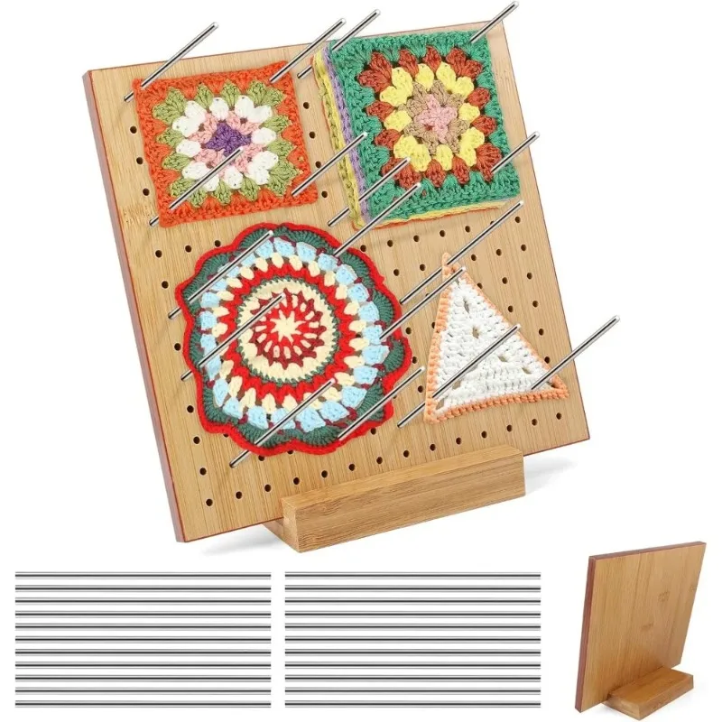 

With Stainless Steel Rod Pins for Squares Crochet Board Crafting Knitting Granny Lovers Gifts Wood Crochet Blocking Board Kit