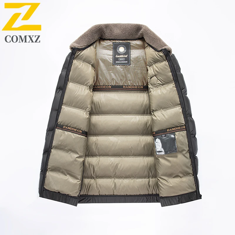 COMXZ Winter Wool Collar Jacket Men Top Grade Graphene Warm Padding Coat Snow Windbreaker Diamond Quilted Bubble Puffer Parkas