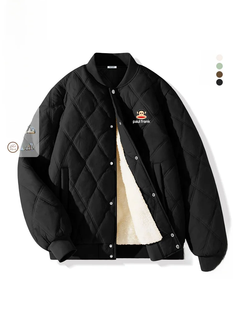 

Thiened Fce Lined Baseball Jaet Men's Winter Coat Stand Collar Cotton Jaet Youth Outerwear Faion Urban ...