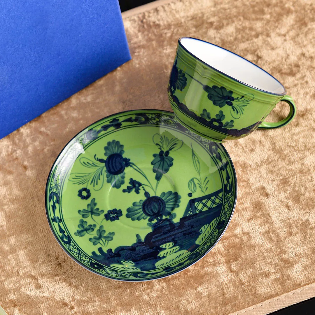 High-end Oosterse Serie Koffiekop en Schotel Keramische Mok Roze Geel Blauw Groen Bedrukte Borden Theekop Set Geschenkdoos Souvenir