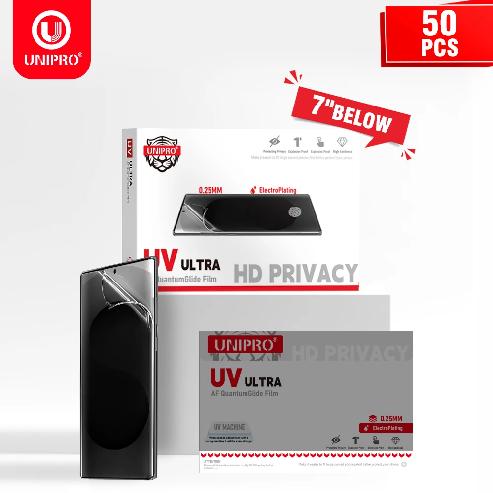 

UNIPRO 250um 50Pcs X9H HD Privacy Anti Peep UV Curing Film Full Screen Protector For Cutter Plotter Hydrogel Cutting Machine