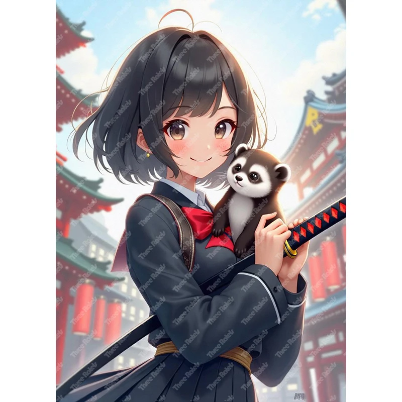 Three Ratels Vibrant Japanese School Uniform Girl Colorful Anime wall sticker for home Decoration waterproof self-adhesive