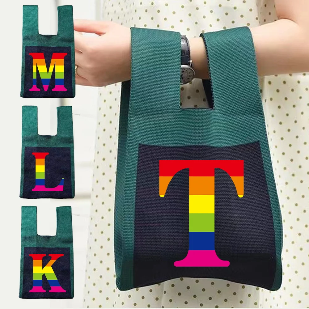 Handbag Color Printing Top-handle Bags Portable Knitted Yarn Storage Bag Crochet Bag Shopping Storage  Practical malist Tote