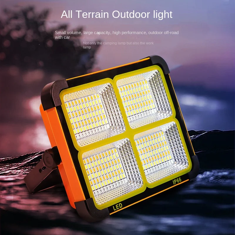 Solar powered charging LED warning floodlight, portable outdoor camping work light, night market stall lighting