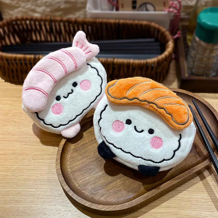 Cute Cartoon Salmon Sushi Coin Purse Plush Sweet Shrimp Wallet Storage Pouch Earphone Bag Backpack Charm Couple Gift