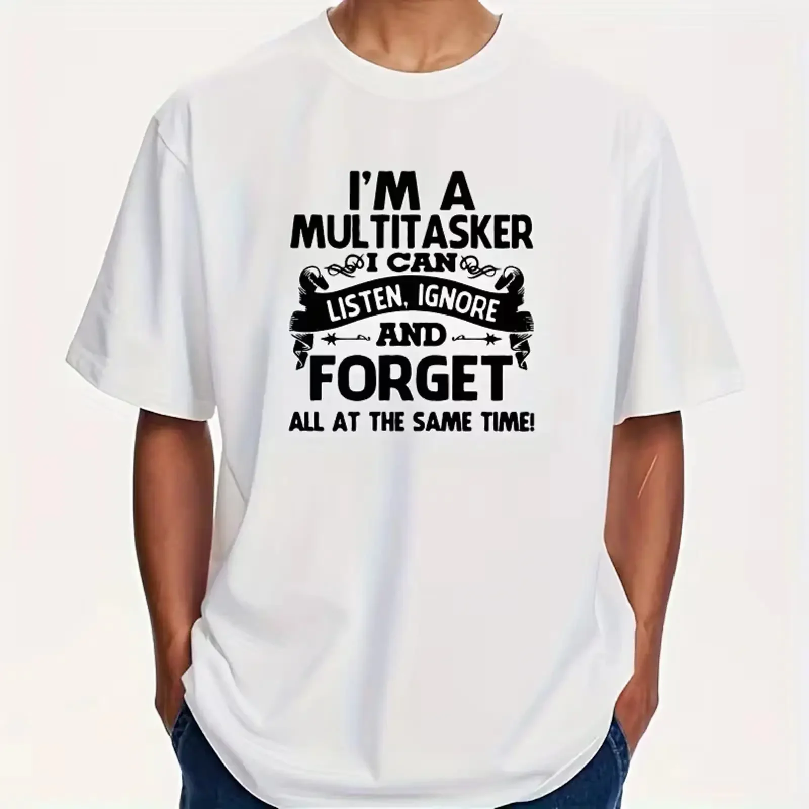 Funny sarcastic men's T shirt multitasker graphic tee casual 100 cotton top Image 1 of 4 vintage Washed Breathable Soft