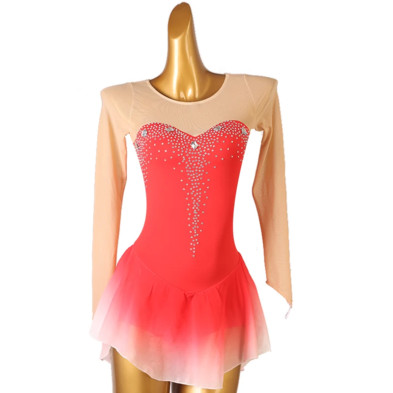 

Figure Skating Dress Women girl Ice Skating Dress Gymnastics Costume custom gradient color crystal rhinestone B060