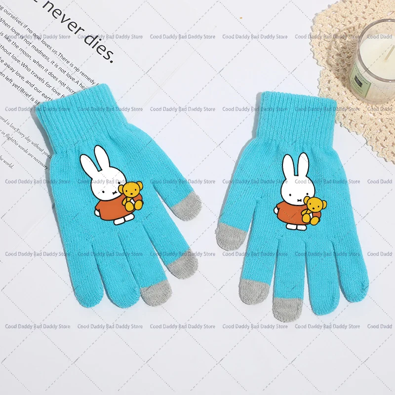 Kawaii Miffys Cartoon Glove Anime Printed Gloves Winter Fashion Warm Knitted Gloves Cute Unisex Mittens Winter Outdoor Gifts