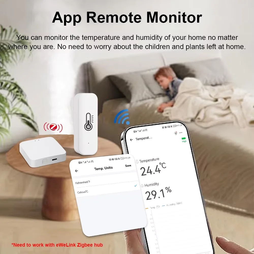 EWelink Zigbee3.0 Temperature Humidity Sensor Thermometer Hygrometer APP Remote For Alexa Google with Black or White