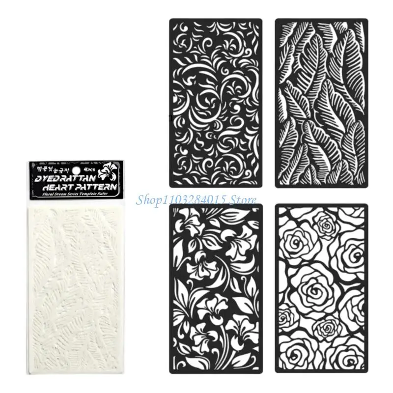 R6FF 4 Pcs Plant Stencils Painting Stencils Hollow Out Template Drawing Stencils