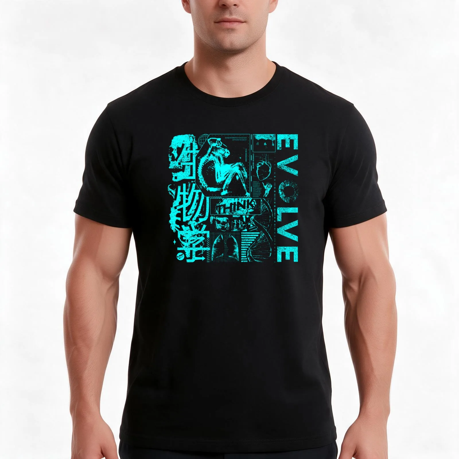 EVOLVE - Streetwear Design - Blue T-Shirt, Summer Casual Cotton Tee, Oversized Streetwear Tops, Vintage Graphic Print