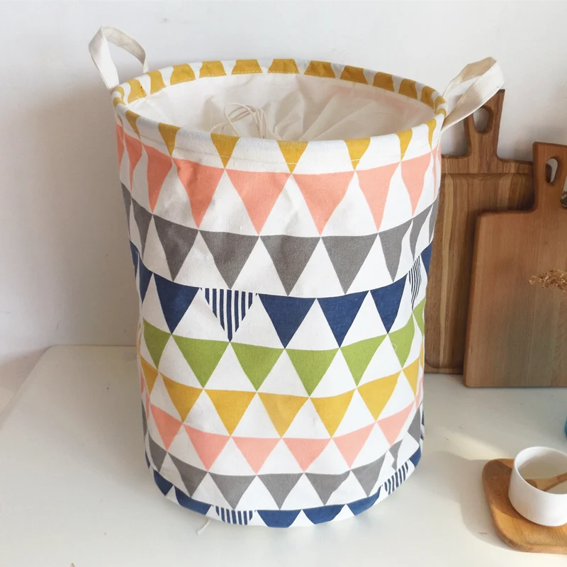 Beam Mouth Cotton And Linen Round Bucket Household Dirty Clothes Basket Fabric Large Waterproof Folding Stall Storage Bucket