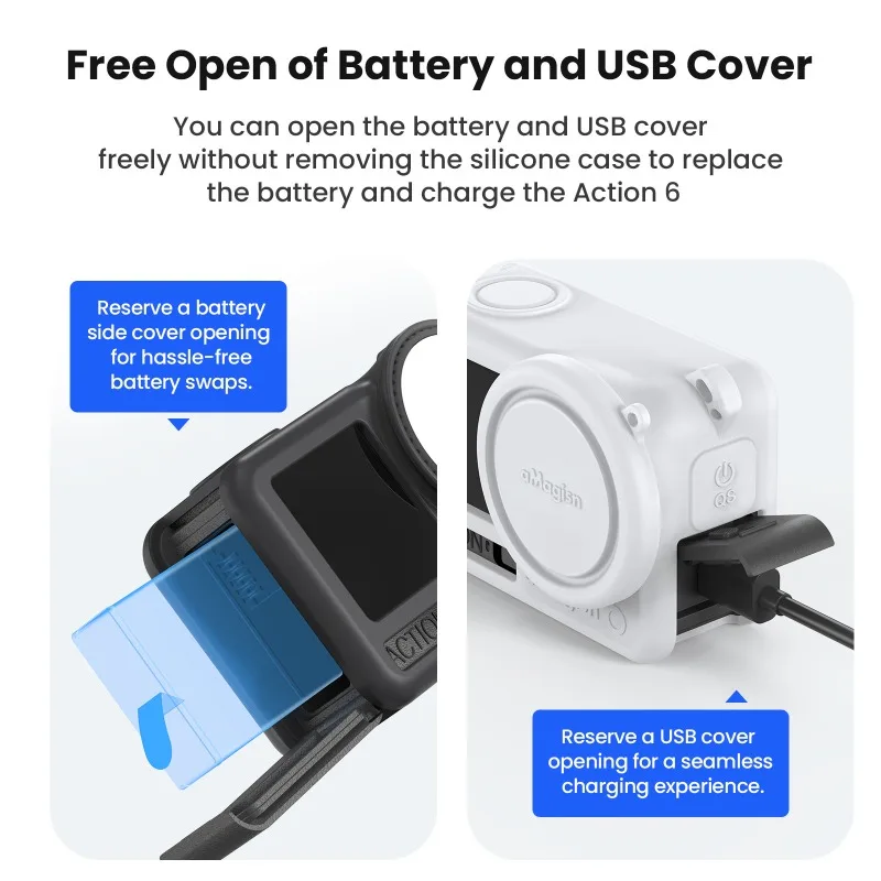 aMagisn Silicone Protective Case for DJI Osmo Action 6 Shockproof Drop-Resistant Scratch-Resistant Action Camera Accessory