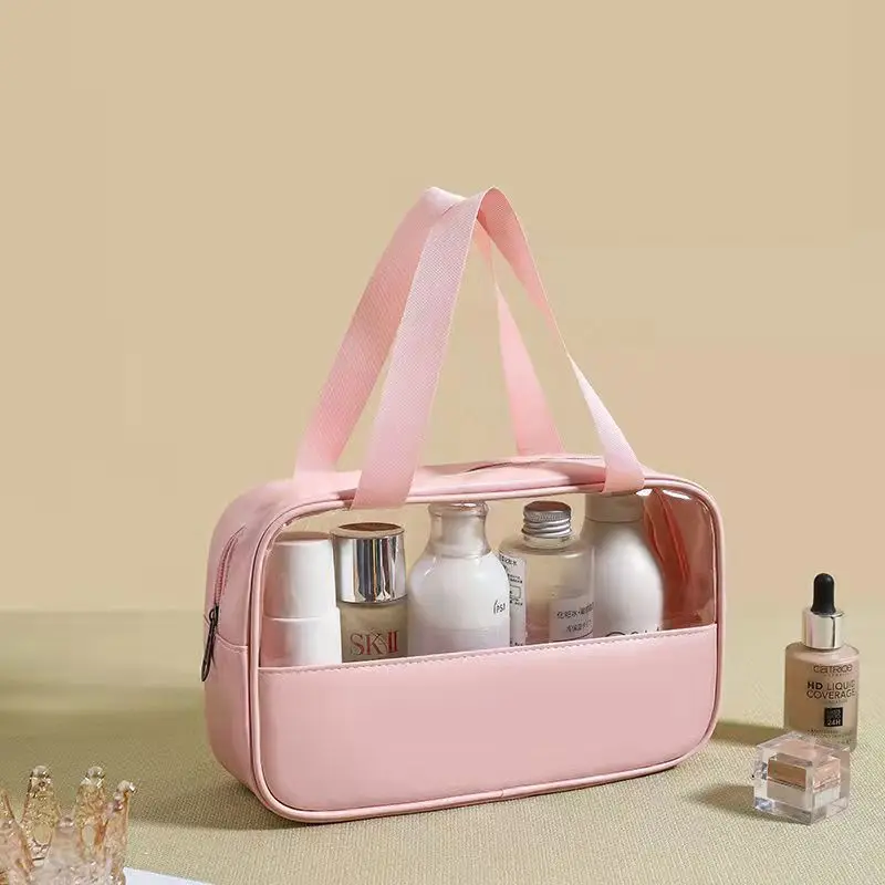 Gepersonaliseerde Heldere Pvc En Pu Lederen Grote Reis Cosmetische Toilettas Waterdichte Make-Up Draagtas Organizer Tas