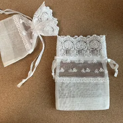 White Wedding Organza Drawstrings Bags, Small Gift Pouch, Packaging, 10*14cm, Party, Christmas Jewelry, Earring, Mesh Sachet