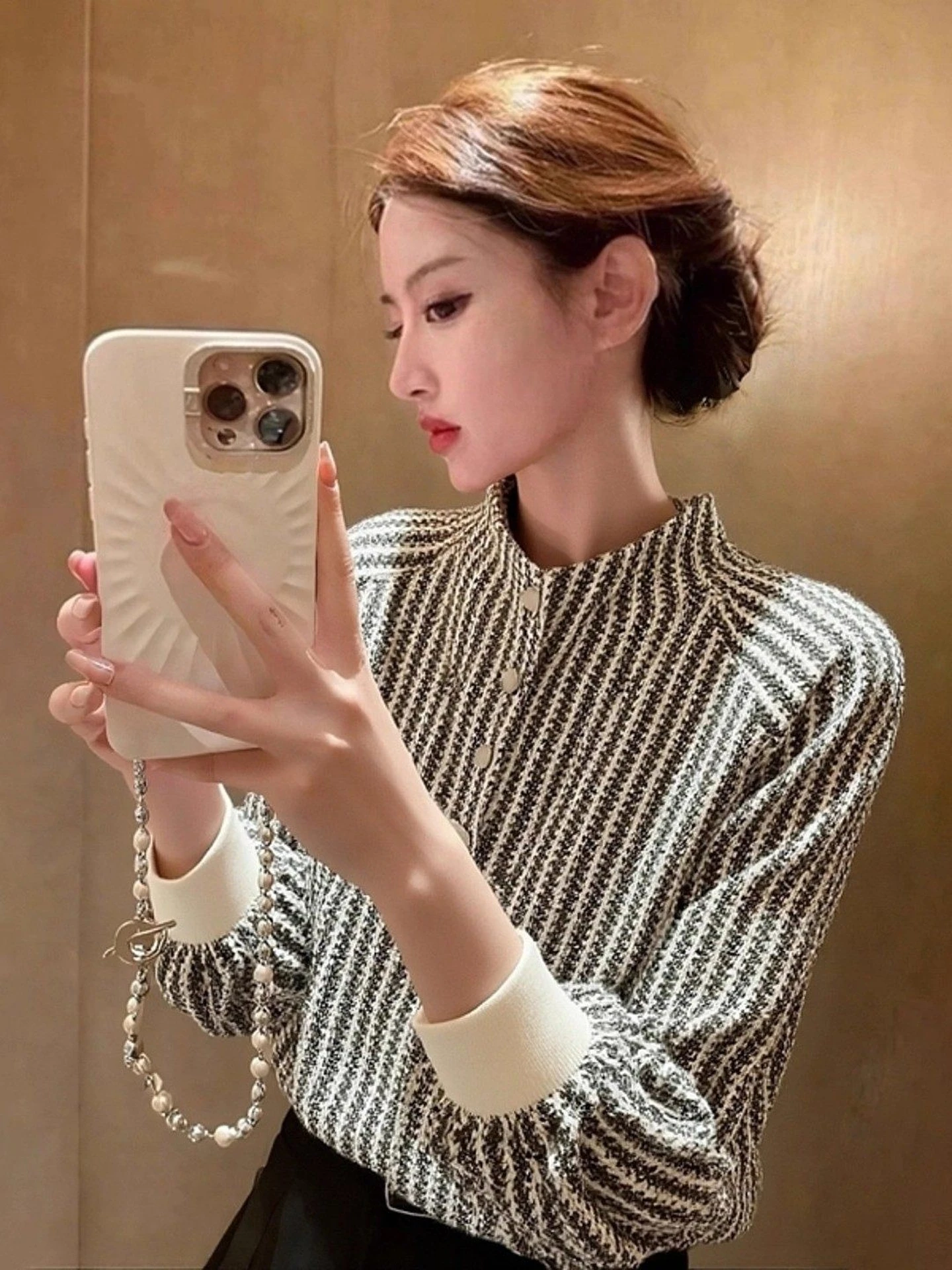 

Женская рубашка-жакет Ele Bla с белыми полосками и воротником-стойкой, больших размеров, осенне-зимняя, модная, повседневная, свободного кроя