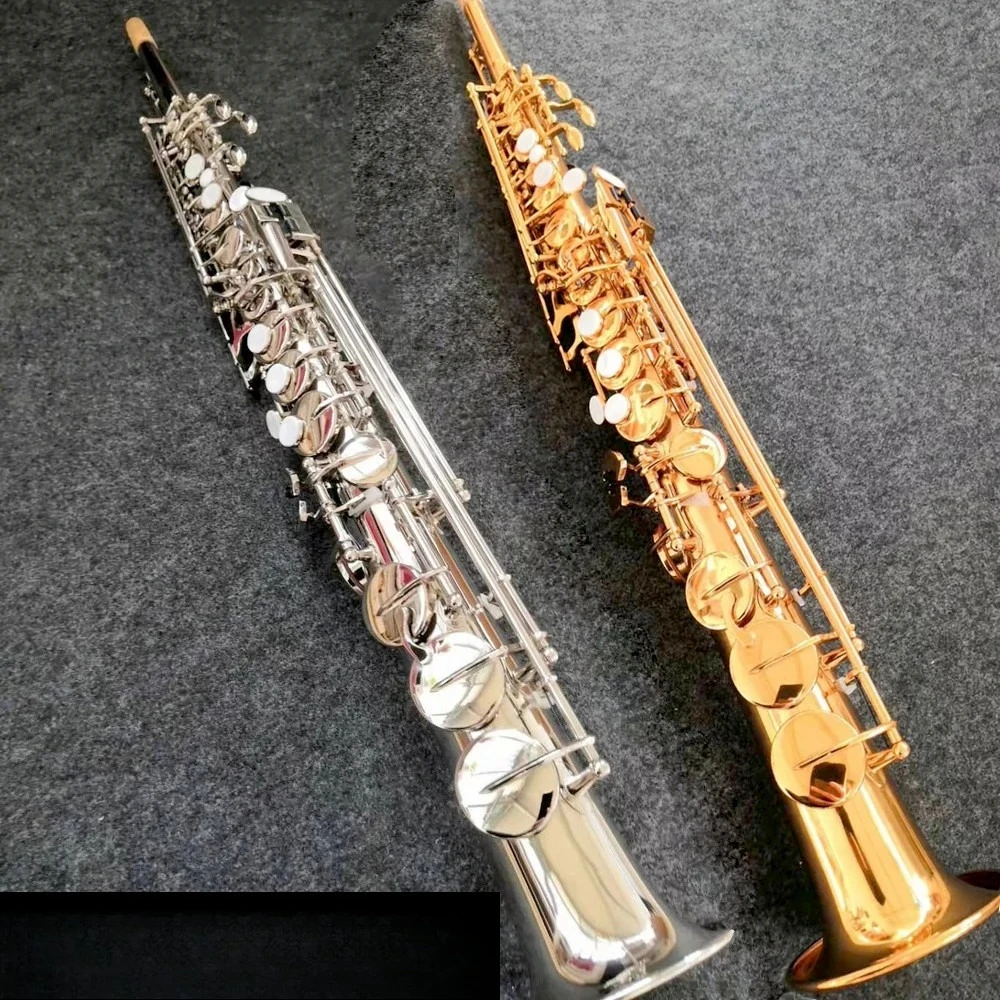 

2026 hot new Soprano Saxophone Bb-Flat Lacquer gold silvering Sax Soprano with case