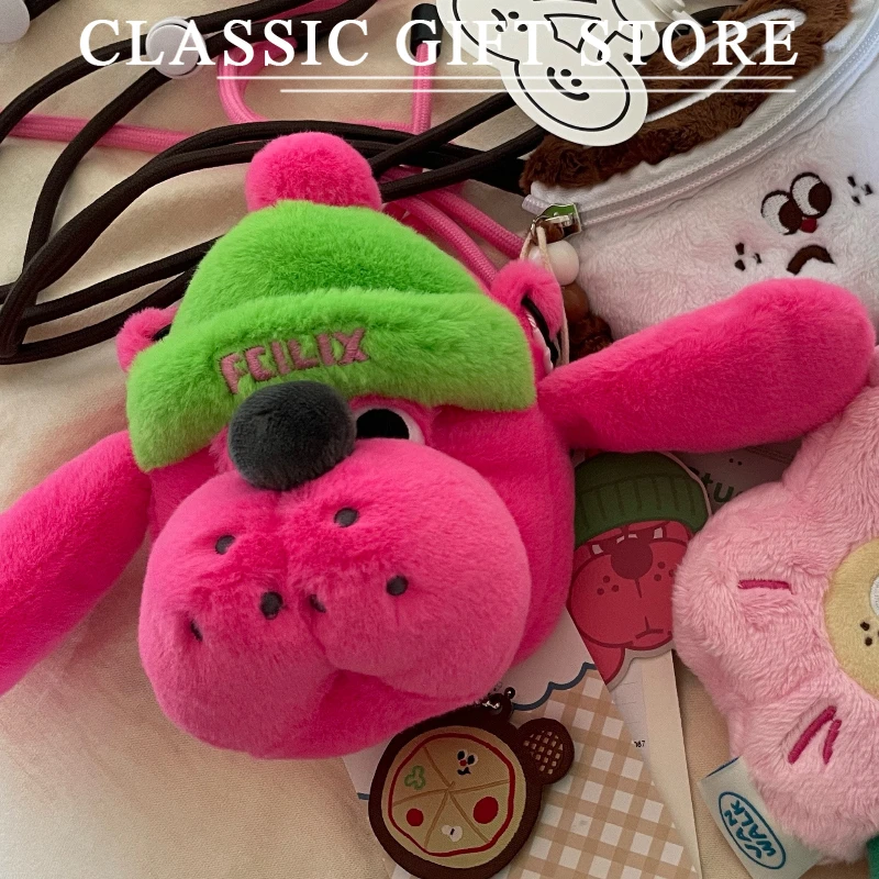 Original Creativity Cartoon Pink Dog Bag Cute Soft Plush Doll Girls Gift  Coin Purse Plush Toy Backpack Girls Birthday Gift