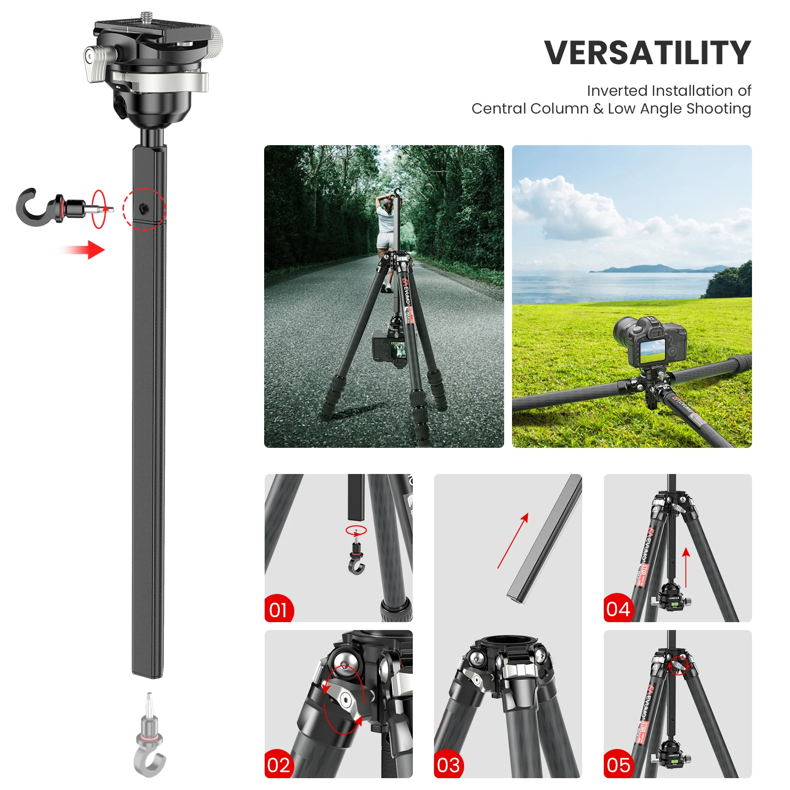 67\'\' Compact Carbon Fiber Tripod for Camera Professional Camera Tripod Stand 360° Panoramic Leveling Bowl for Dslr Max Load 5kg