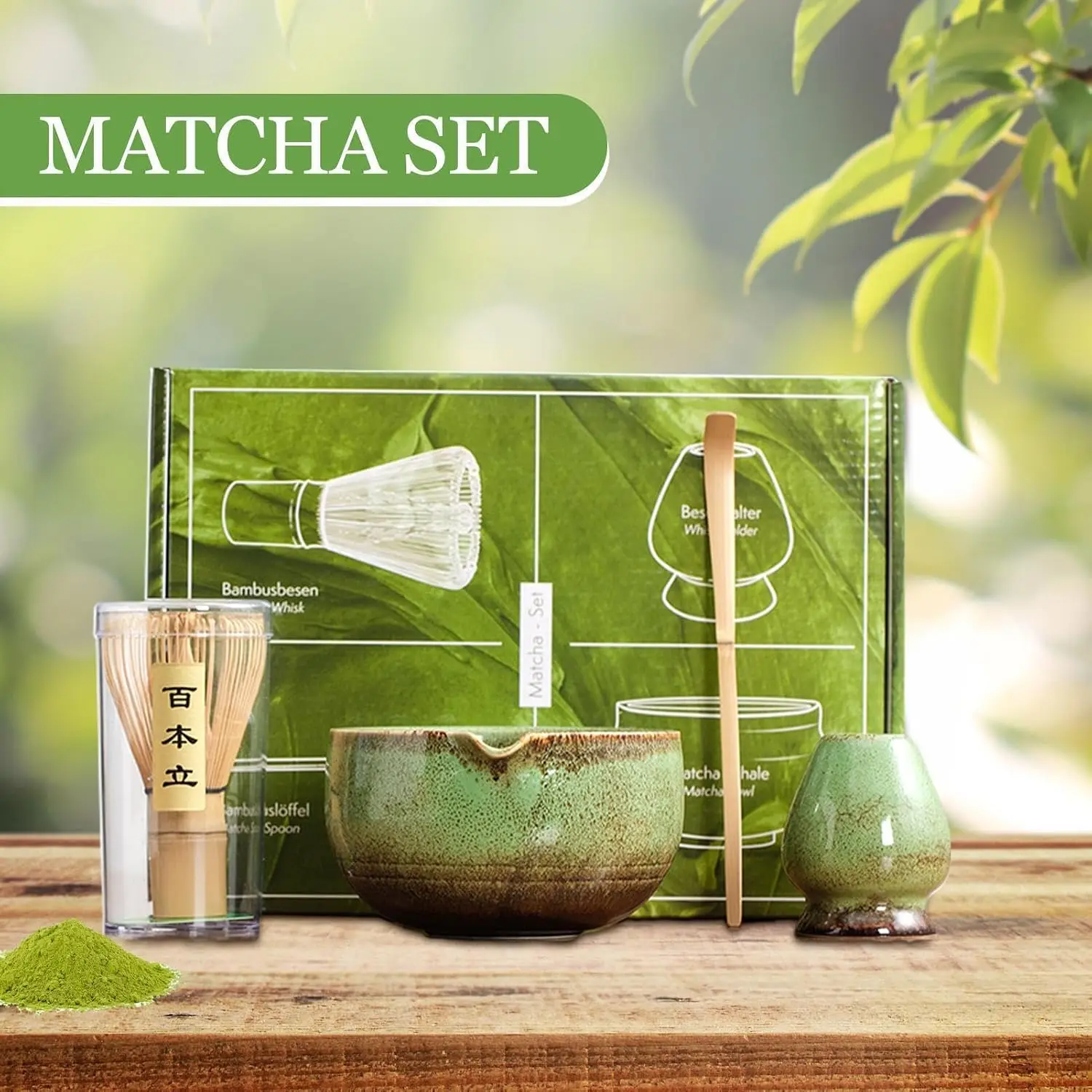 Matcha Set - Match Bowl and Whisk, Matcha Whisk Set Matcha Scoop, 4pcs Perfect Matcha Kit for Matcha Tea Ceremony