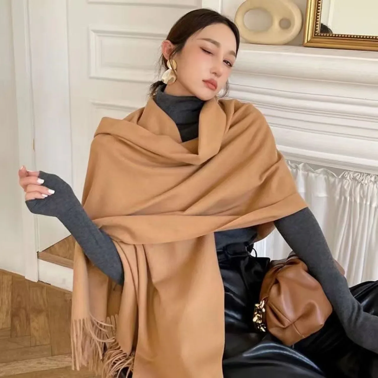 

New Black Scarf Cashmere Woman Wool Ladies Scarf Warm Checkered Scarf Women's Winter Scarves