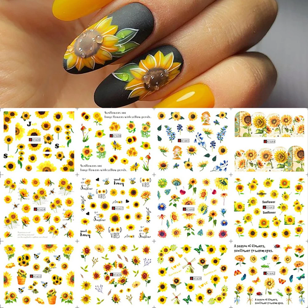 Folha diy flor decalques manicure borboleta arte do prego envoltório multi-estilo decoração de unhas adesivos de transferência de água adesivos de unhas